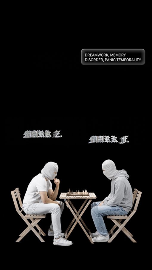 Arash Hanaei, Mark Z. vs. Mark F, Life size video-Installation, video still, 2022. — © Courtesy of the artist.