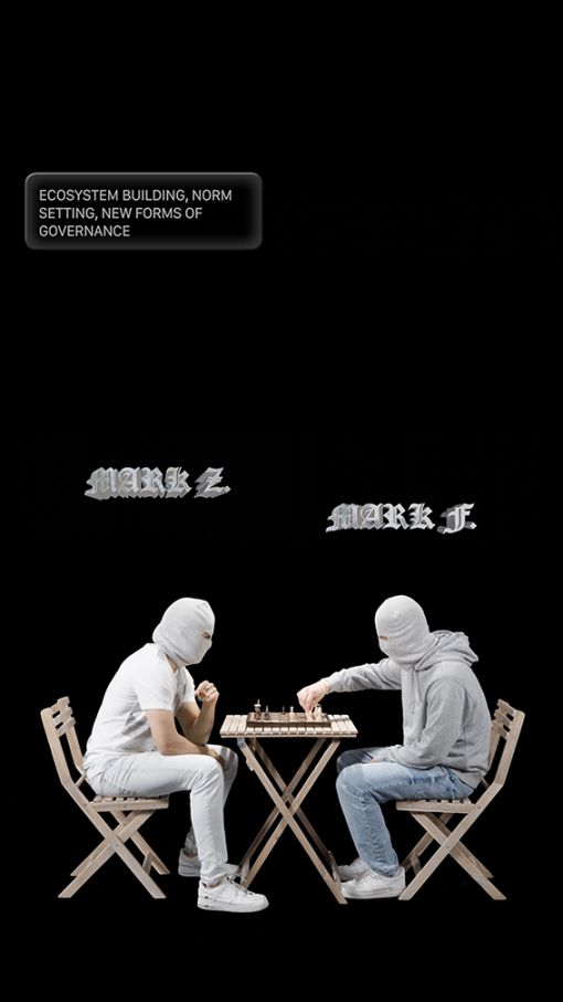 Arash Hanaei, Mark Z. vs. Mark F, Life size video-Installation, video still, 2022. — © Courtesy of the artist.