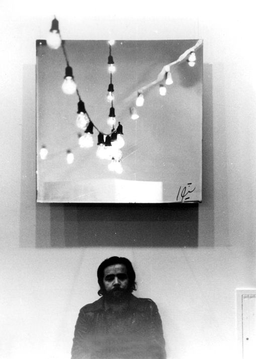 Ghobad Shiva with his installation in the exhibition Volume and Environment, Iran–America Cultural Society, Tehran, 1975