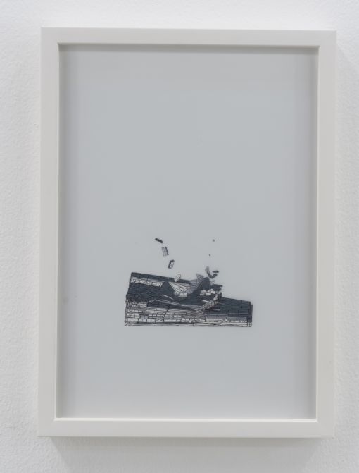 Nazgol Ansarinia, Untitled, Demolishing buildings, buying waste, 2018, Ink and marker on paper, 35.5 x 28 cm. — © Courtesy of the artist.