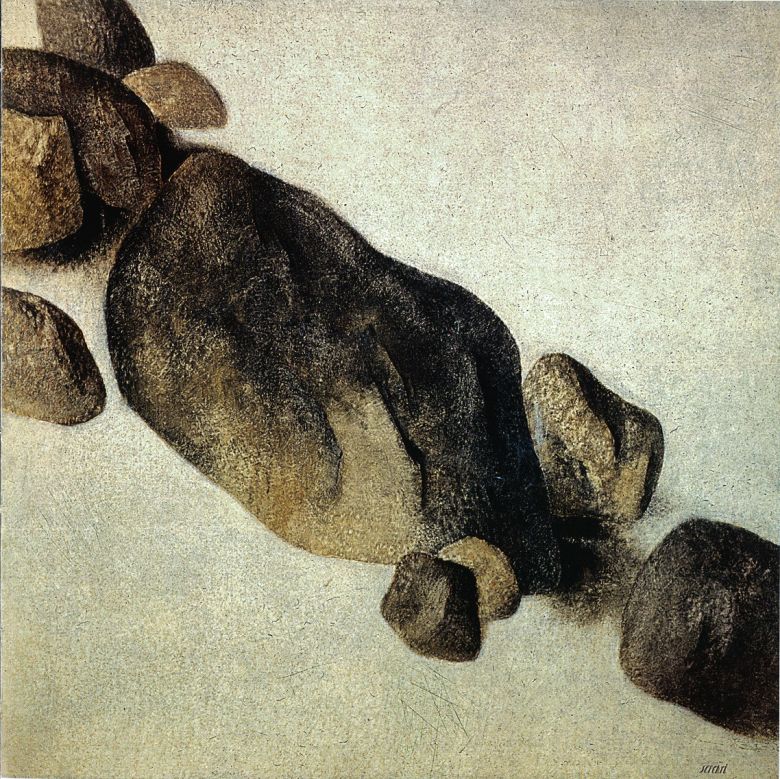 Sohrab Sepehri, Stones, circa 1974. Oil on canvas, 200×200 cm, Tehran Museum of Contemporary Art.  — © Courtesy of Tehran Museum of Contemporary Art.