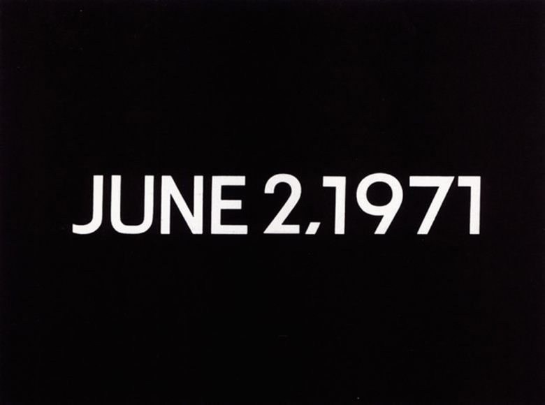 On Kawara, June 2, 1971, 1971. Liquitex on canvas, private collection. — © In: Ingo F. Walther, ed., Kunst des 20. Jahrhunderts, vol. 1 (Cologne: Taschen, 1998), 358.