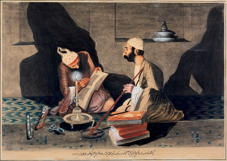 Mahmoud Khan Saba, Transcription, Premier watercolour for an oil canvas, 1859. Reference: Ruyin Pakbaz, Iranian Painting from Ancient Times to The Present (Zarin and Simin: 2001). — © Ruyin Pakbaz, Iranian Painting from Ancient Times to The Present (Zarin and Simin: 2001).