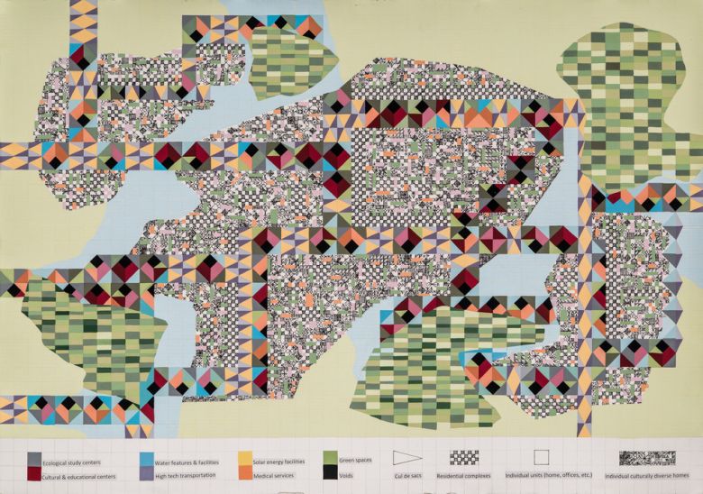 Nargess Hashemi, Satellite View from 5 km- Novel City for Research in Traditional Medicine, 2022. — © Courtesy of the artist and Homa Gallery.