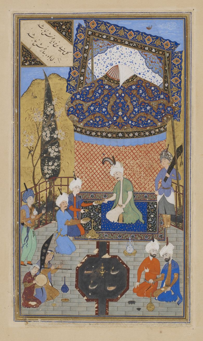 Prince entertained on a terrace, folio from a Divan (collected poems) by Hafiz. — © In: Wikipedia.