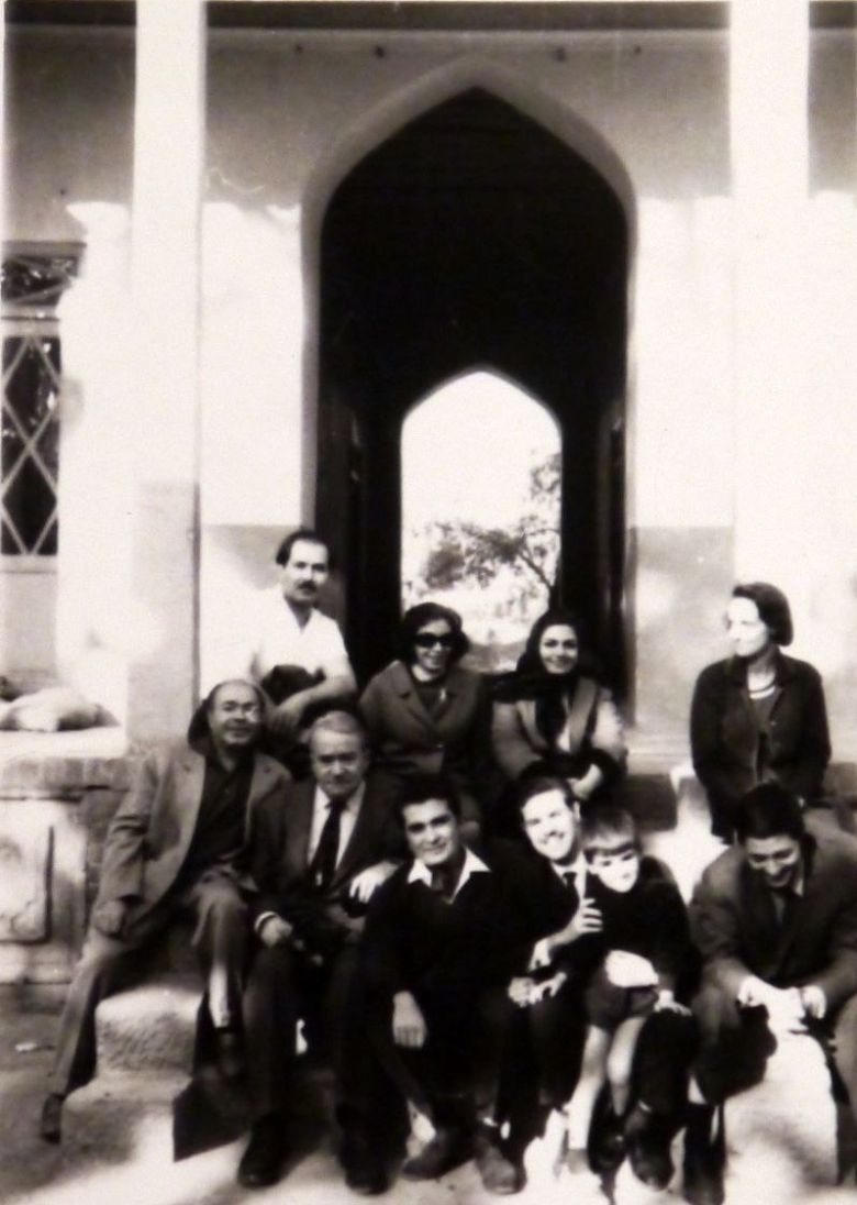 Seyyed Hossein Nasr (top row) and Henry Corbin (bottom row, second from left) visiting a historical site in Iran, in 1947. — © In: Amis Corbin Phototheque.